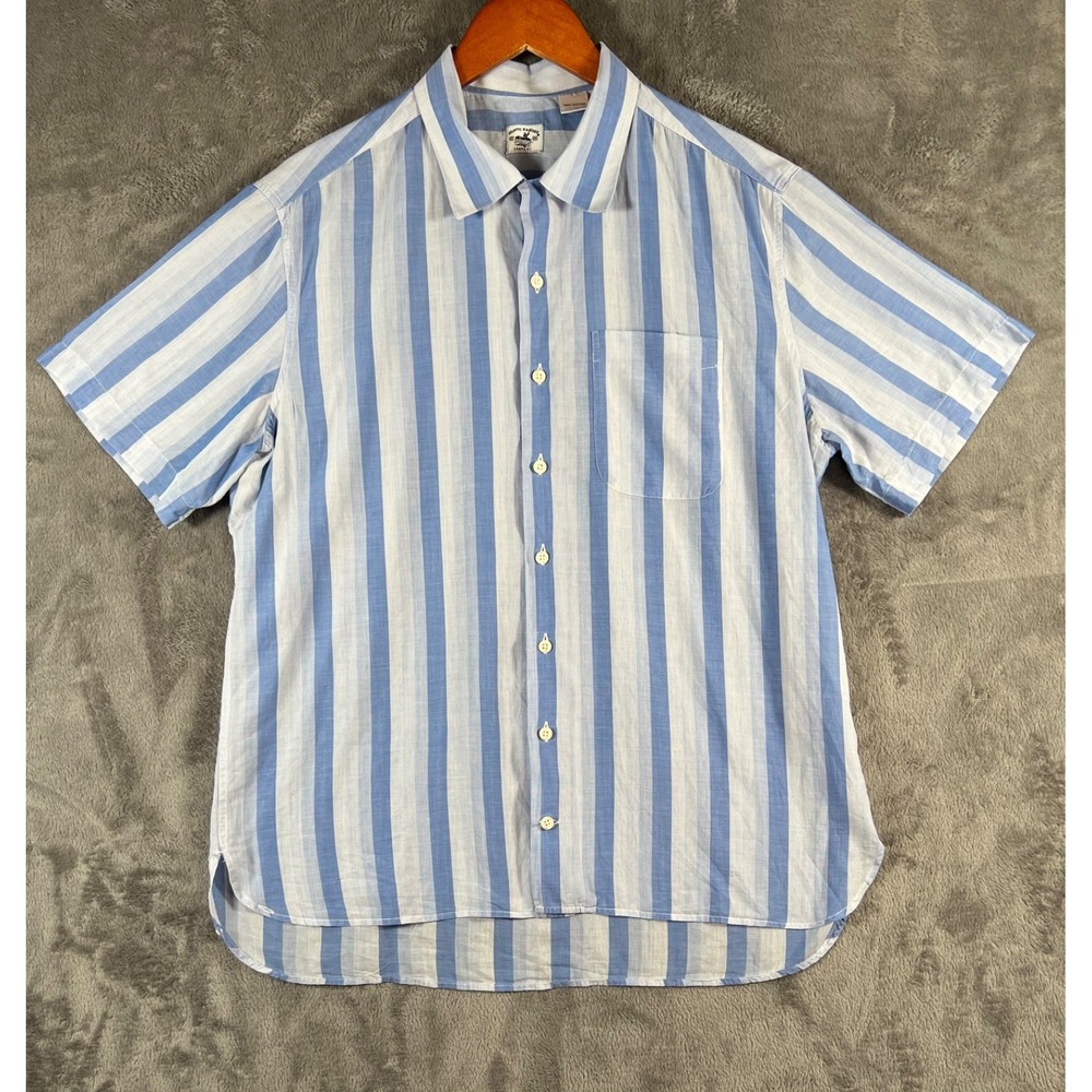 Atlantic Rancher Bimini Shirt Mens Large Blue Stripe Cotton Short Sleeve Button